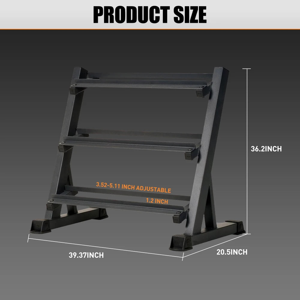 Ye 1100LB Capacity Adjustable 3-Tier Dumbbell Rack for Home Gyms, 36-Inch Base Model Storage Stand