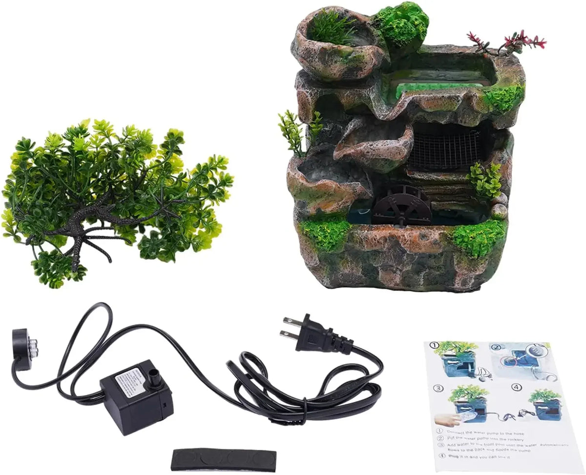 Indoor Waterfall Meditation Fountain with Automatic Pump and LED Light, Tabletop Waterfall Fountain, Relax Desktop Water for Home Office Bedroom Decoration