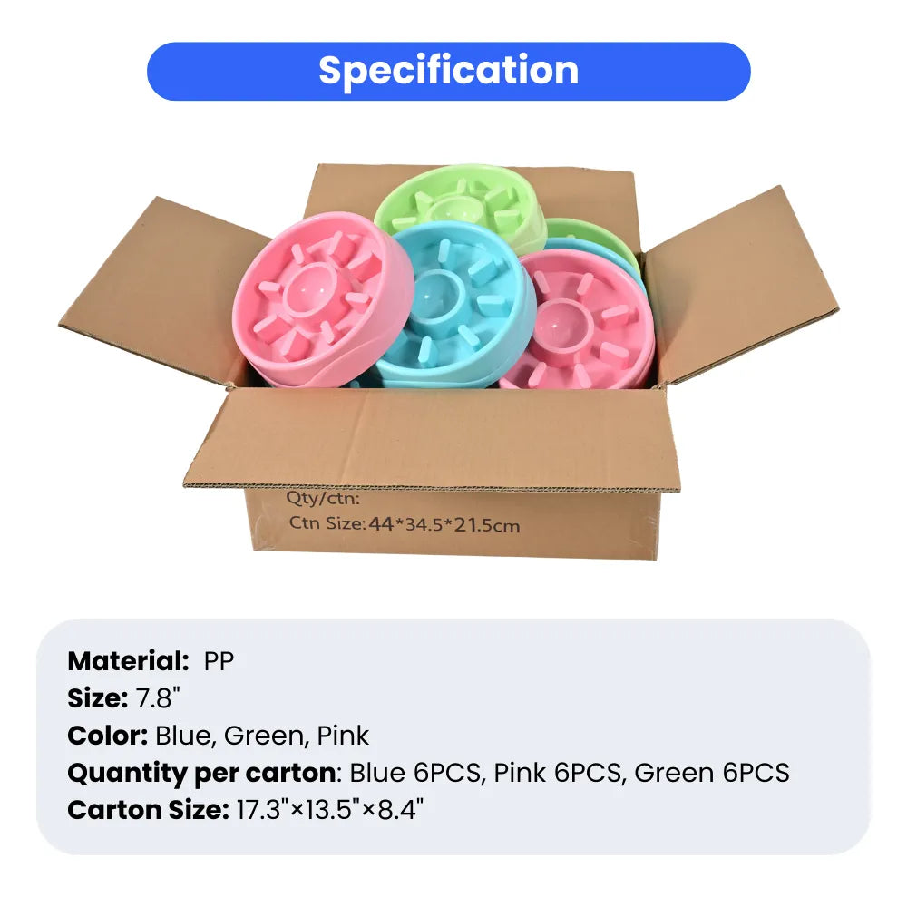 18PCS/Carton Dog Slow Feeder Bowl Anti Slip Pet Feeding Bowl for Healthy Eating 3 Colors Mixed Puppy Cat Food Bowl