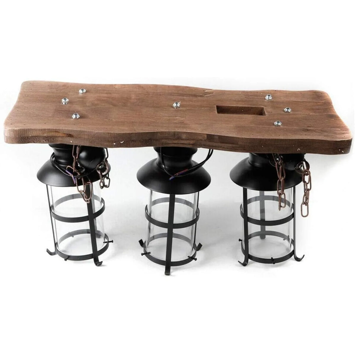3 Light Industrial Wooden Hanging Lighting with Glass Shade Black Metal Chandelier Farmhouse Vintage Pendant Lamp E27/E26 for for Living Room Dining Room Kitchen Island Bar (Bulbs Not Included)