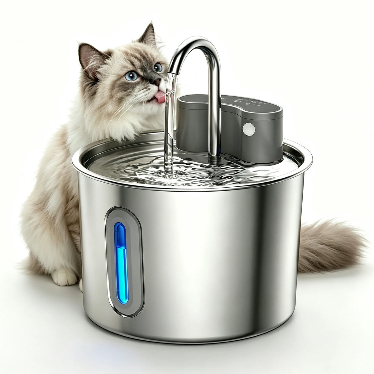 Cordless Stainless Steel Cat Water Fountain 74oz/2.2L, Battery Operated Quiet Automatic Wireless Pet Fountain for Pets Indoor
