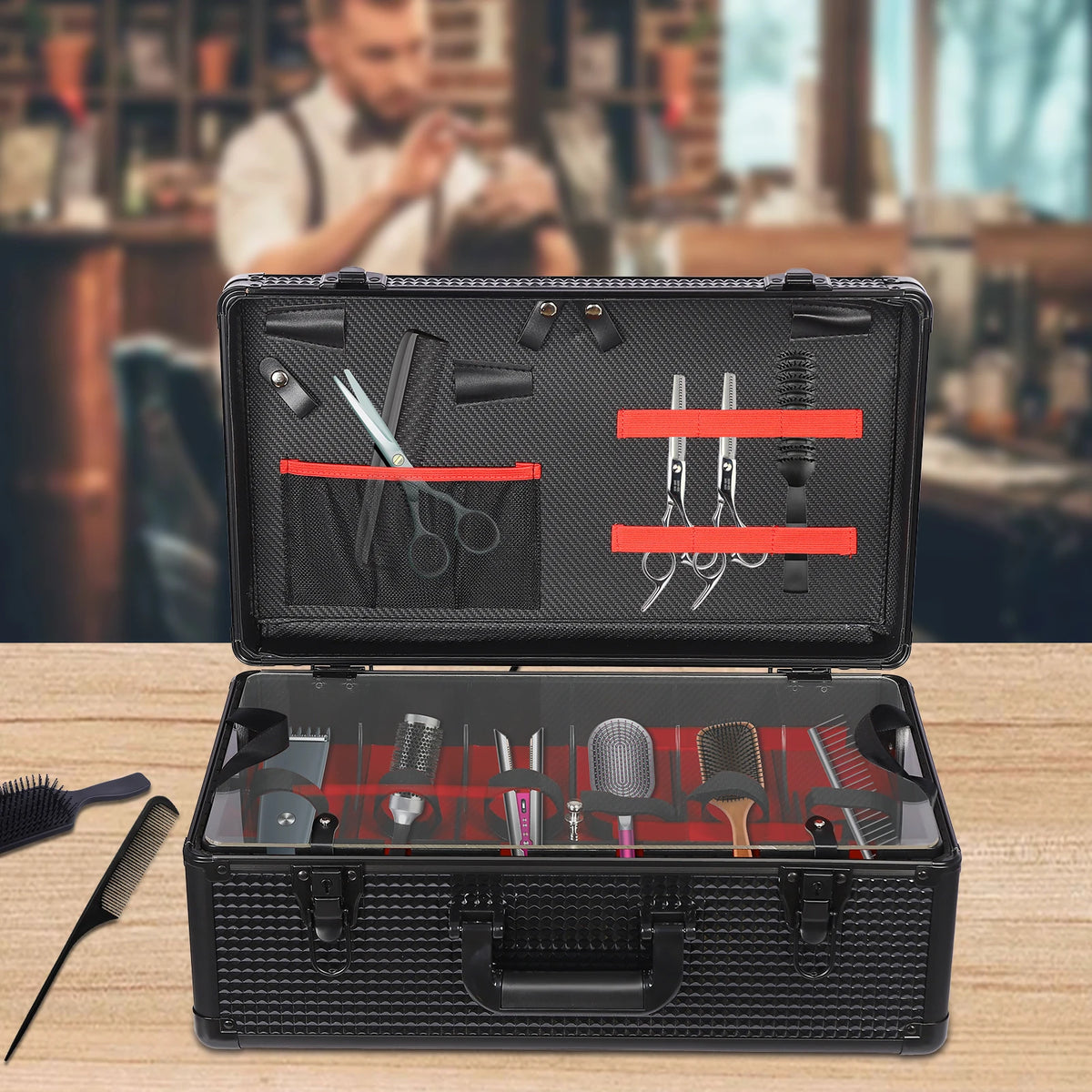 Professional Barber Case 47*19*26cm Barber Makeup Supplies Case10kg Load Capacityy Barber Tool Organizer Case for Storing Barber Supplies In Hair Salons/Beauty Salons