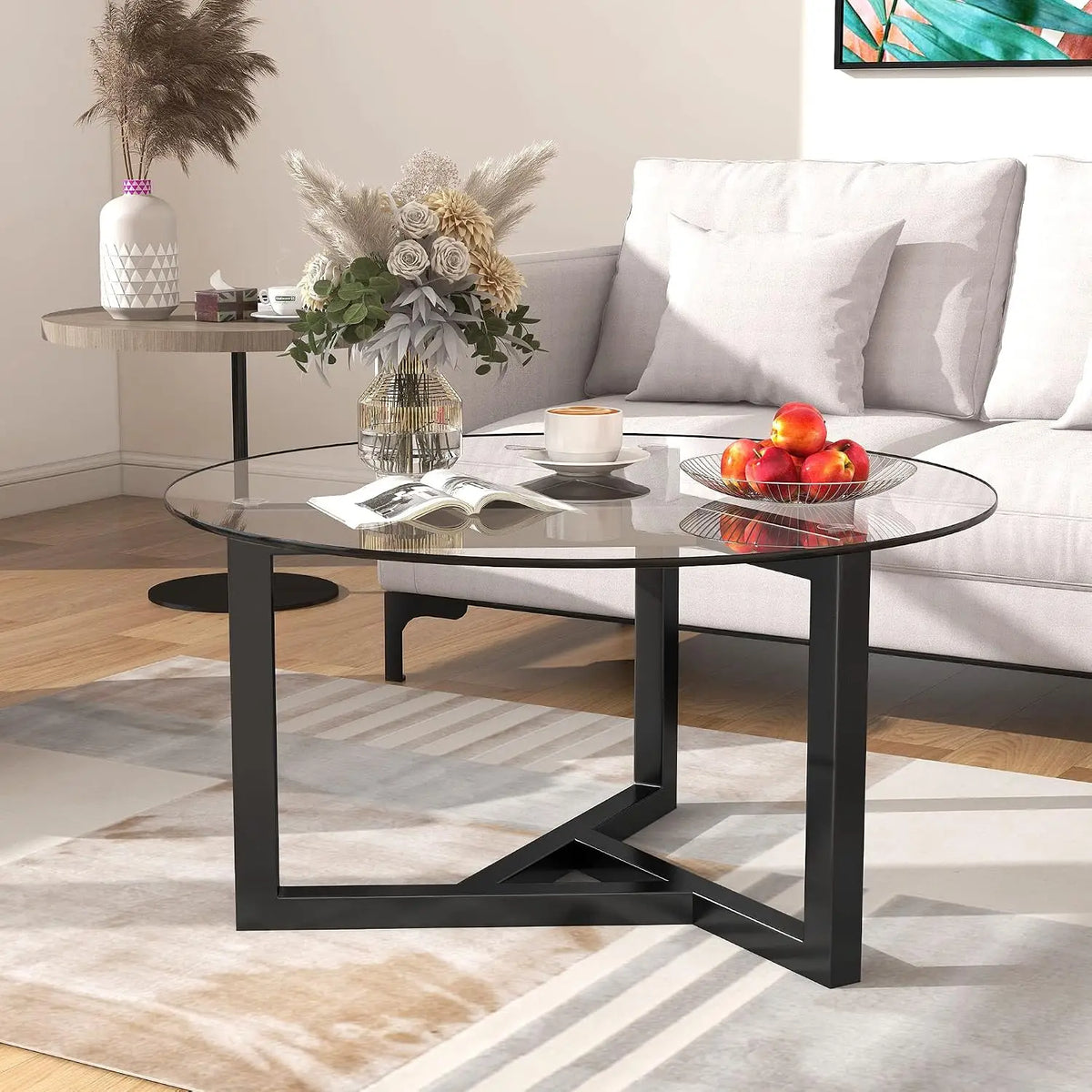 Modern Round Nesting Coffee Table with Marble Top, White & Gold Nesting Coffee Table Set of 2 Center Table with, Customized