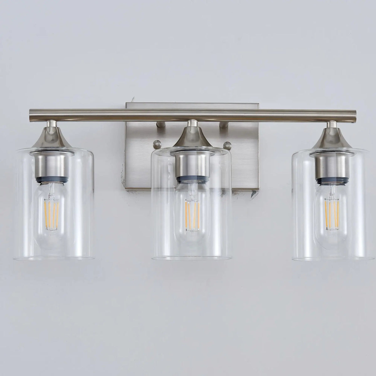 Three Light Brushed Nickel Bathroom Vanity Light With Clear Glass