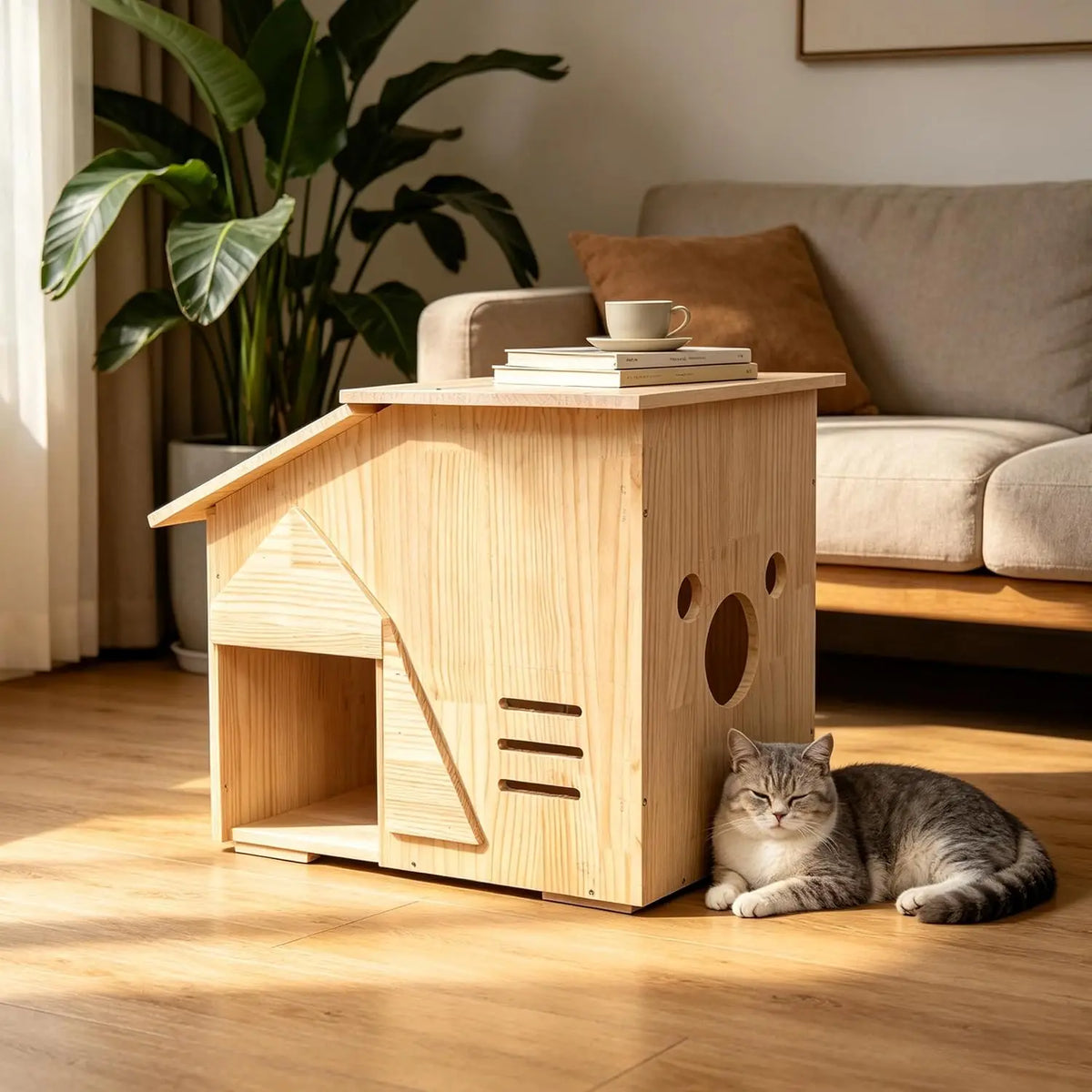 Small Indoor Dog House - Handcrafted Wooden Pet Shelter for Puppy, Natural Solid Wood Cozy Habitat, Easy Assembly Home Decor