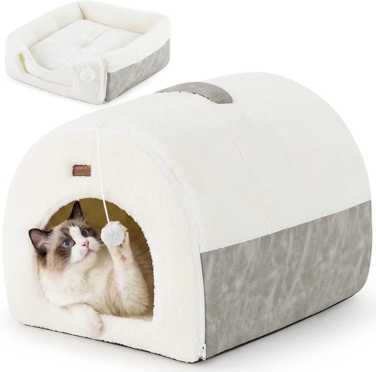 ZOMISIA 2in1 Cat Bed Cave for Indoor Cats Enclosed Bed with Washable Pillow