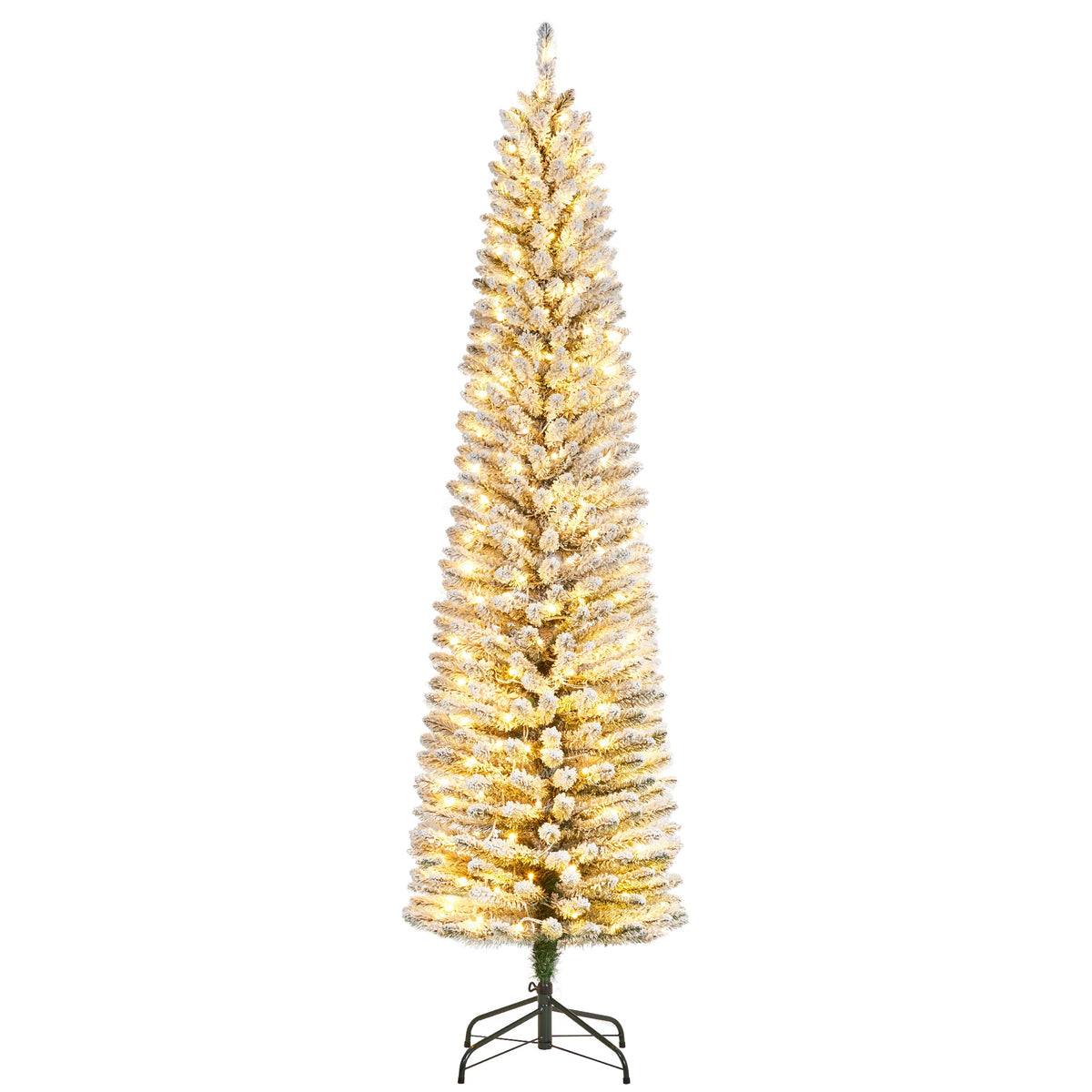 6-9FT Pencil Christmas Tree Pre-Lit Frosted Artificial Tree Skinny Xmas Trees Holiday Decoration, with LED Light and Metal Base 2026 Saving Holiday Decor for Home, Office, Indoor/Outdoor Use 6FT Artificial Christmas Tree