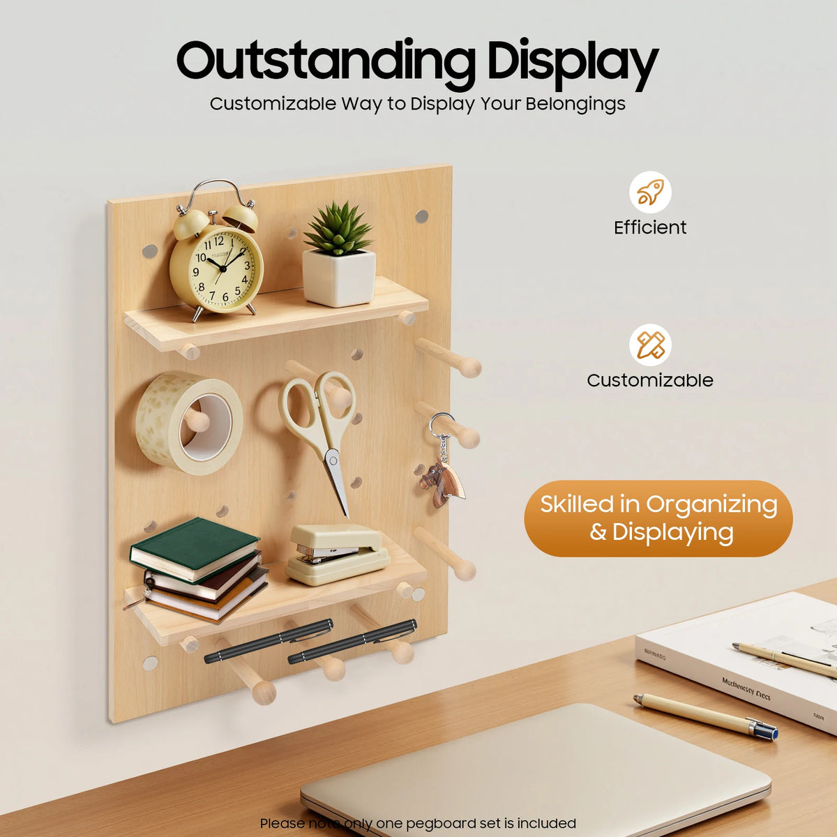 60*40cm Wooden Pegboard Set, Modular Display Pegboard Panel Kits, DIY Wood Nail Board For Home, Office, Garages