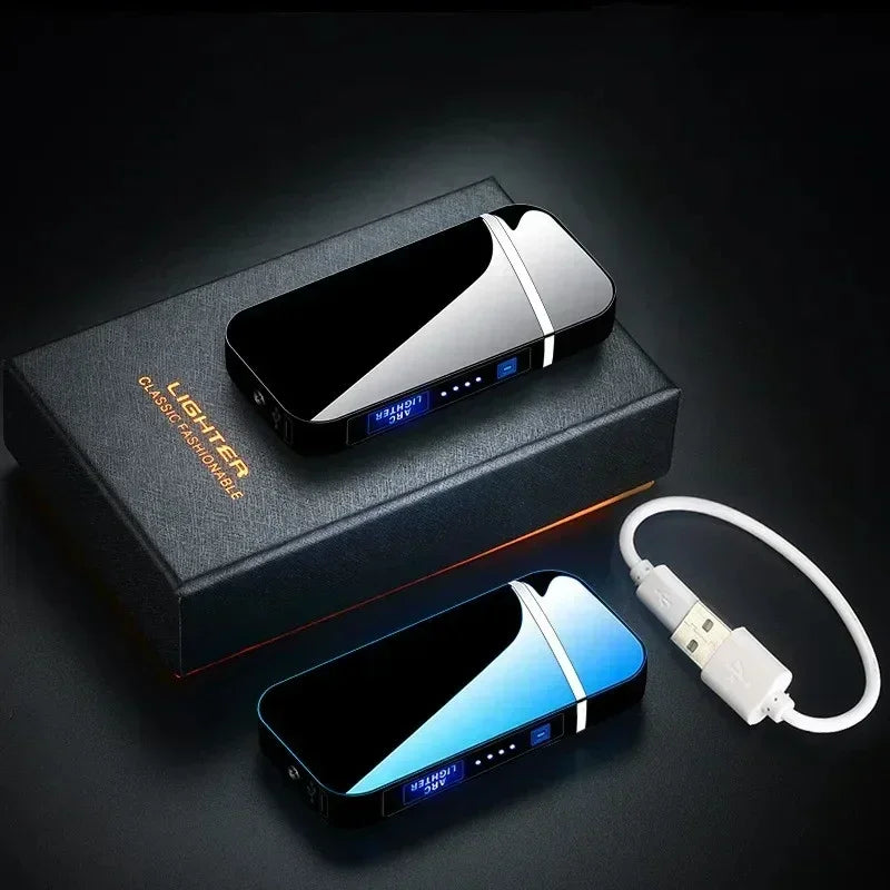 Smart Chip Electric Dual Arc USB Lighter Outdoor Windproof Pulse Plasma Flameless Digital Power Display Lighter Men's Gift