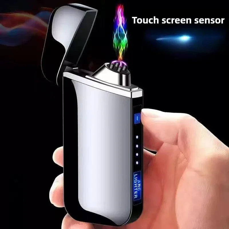 Smart Chip Electric Dual Arc USB Lighter Outdoor Windproof Pulse Plasma Flameless Digital Power Display Lighter Men's Gift