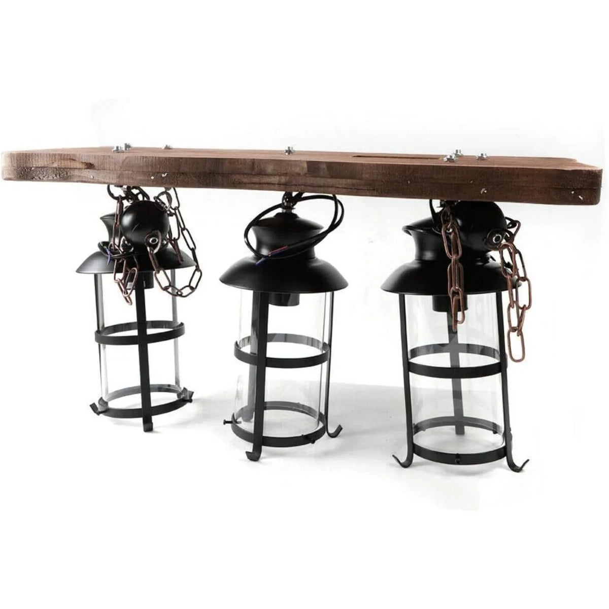 3 Light Industrial Wooden Hanging Lighting with Glass Shade Black Metal Chandelier Farmhouse Vintage Pendant Lamp E27/E26 for for Living Room Dining Room Kitchen Island Bar (Bulbs Not Included)