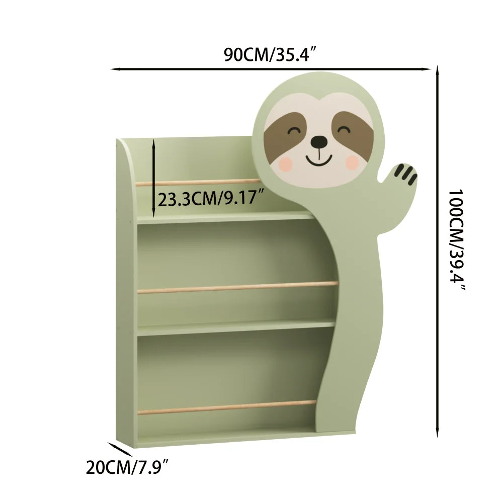 Orraves Sloth Kids Bookshelf, Front-Facing Toddler Book Display Rack with 3 Tiers, Cute Animal Design, Wooden Nursery Bookshelf for Playroom, Bedroom & Reading Corner, Safe & Sturdy Storage Organizer