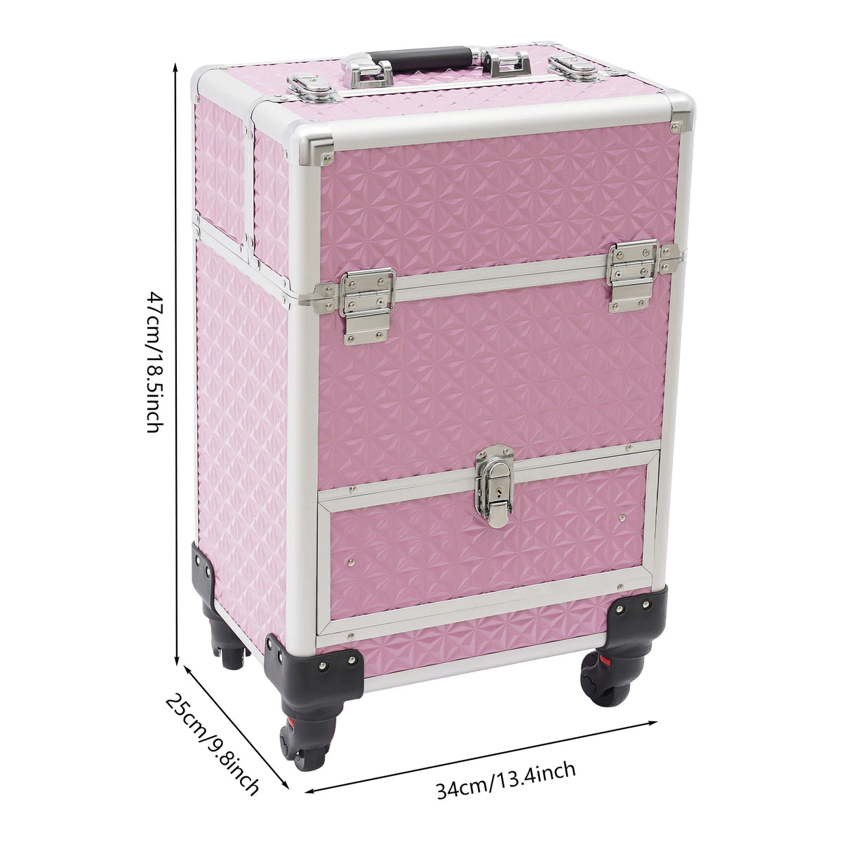 Makeup Trolley Pink Makeup Train Case With 7 Compartments Drawer Durable Aluminum Frame ABS Large Cosmetic Storage Box