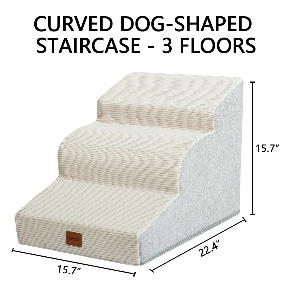 Dog Stairs for Small Dogs Cats, 3/4/5 Steps High Density Foam Pet Steps Ramp, Non-Slip Bottom Removable Washable Cover Pet Stair for Bed Sofa Couch Car, Support Up to 50Lbs for Senior Injured Short Leg Pets