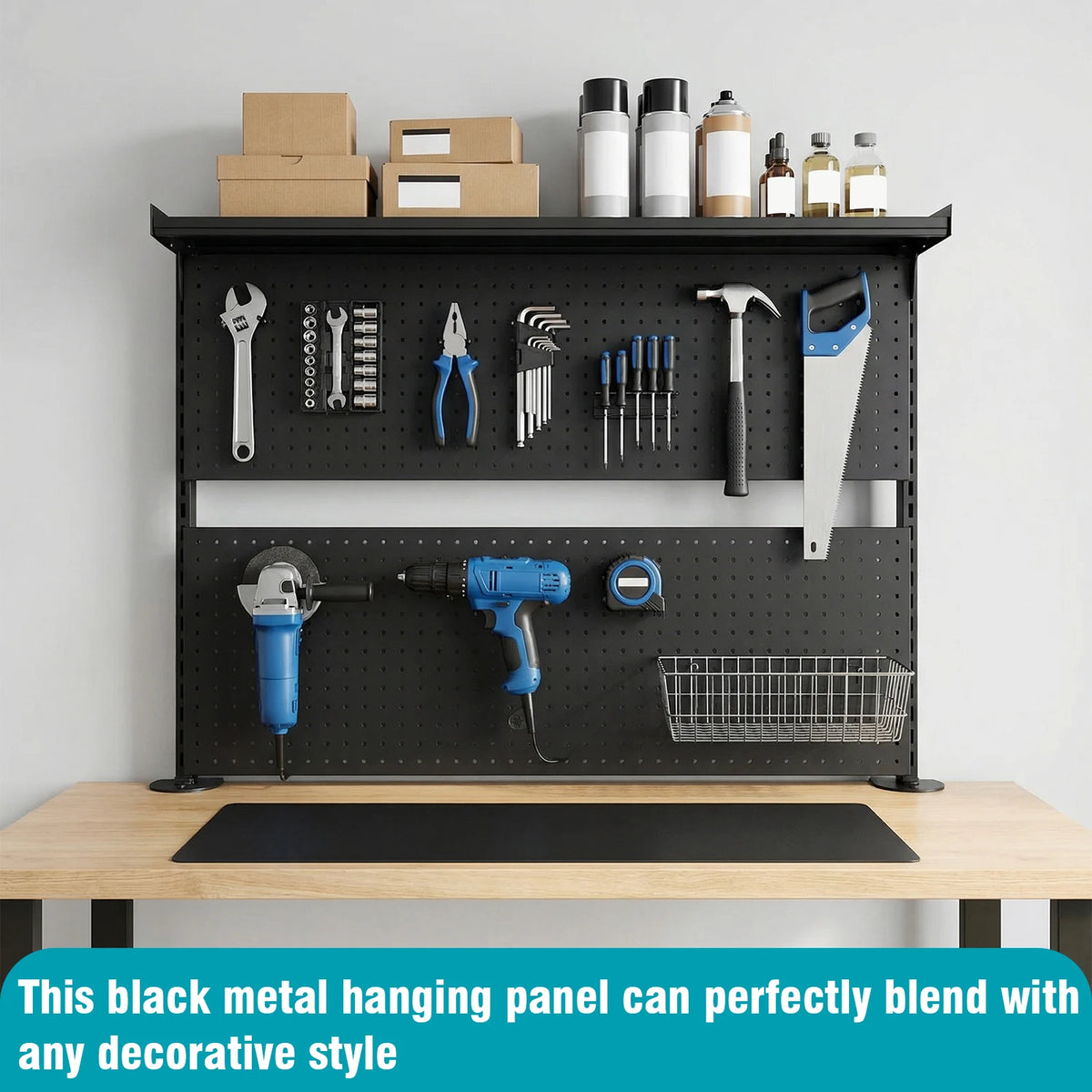 Metal Desktop Organizer with Monitor Stands Computer Accessories Metal Pegboard 51 X 34 Inch for Office Supplies Dorm Home Decor