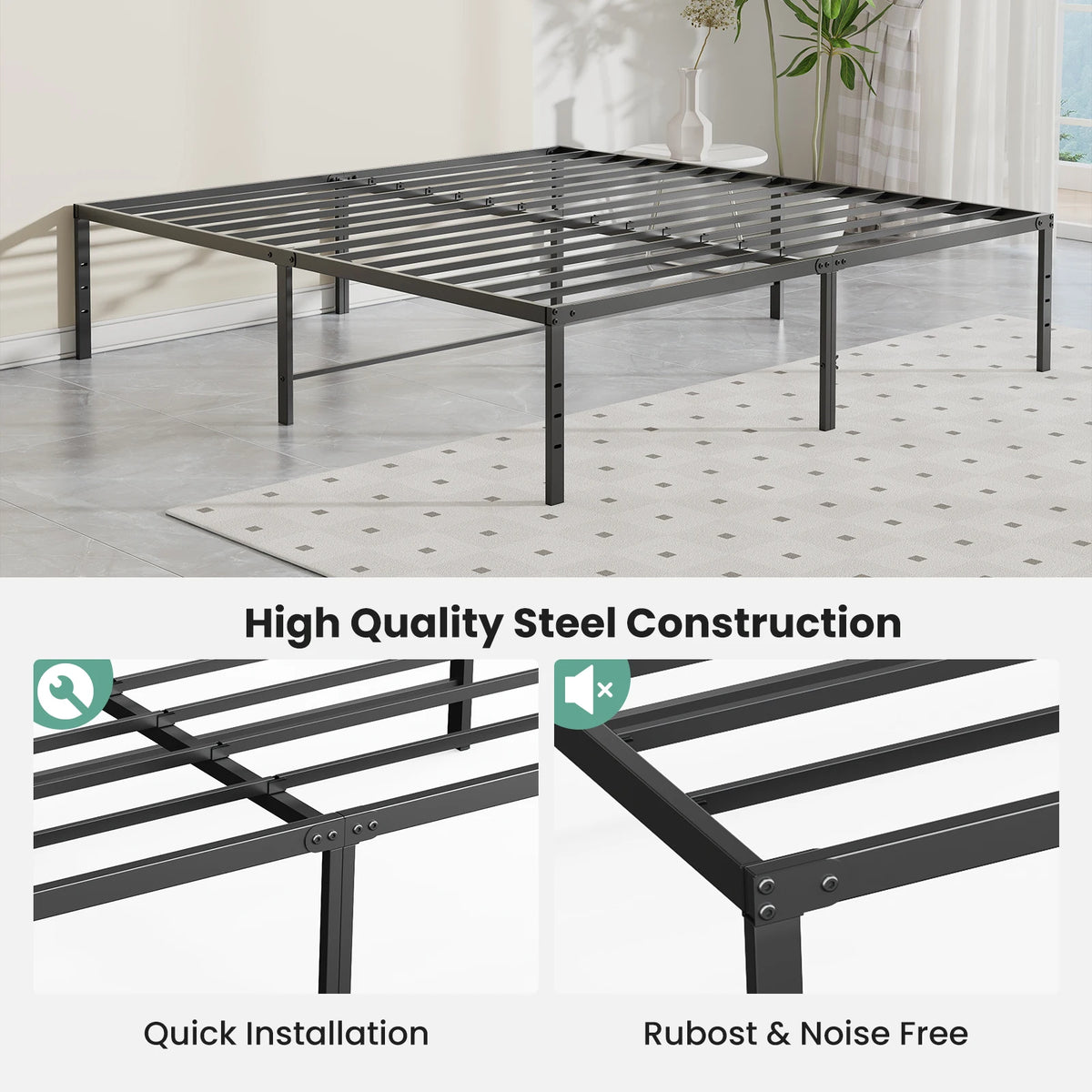 MCQ 16 Inch Platform Bed Frame Full Size Metal Platform with Storage Sturdy Steel Slat Support Bedroom Bed Heavy Capacity