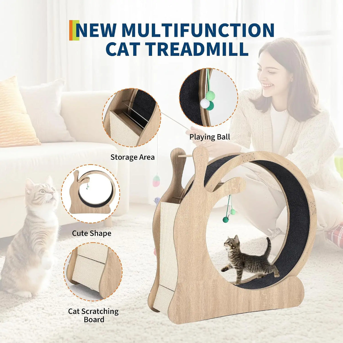 6 in 1 Cat Treadmill Running Wheel for Indoor Large Pet Supplies Anti Pinch Foot Exercise Fitness Roller Cat Climbing Frame Dog Toy