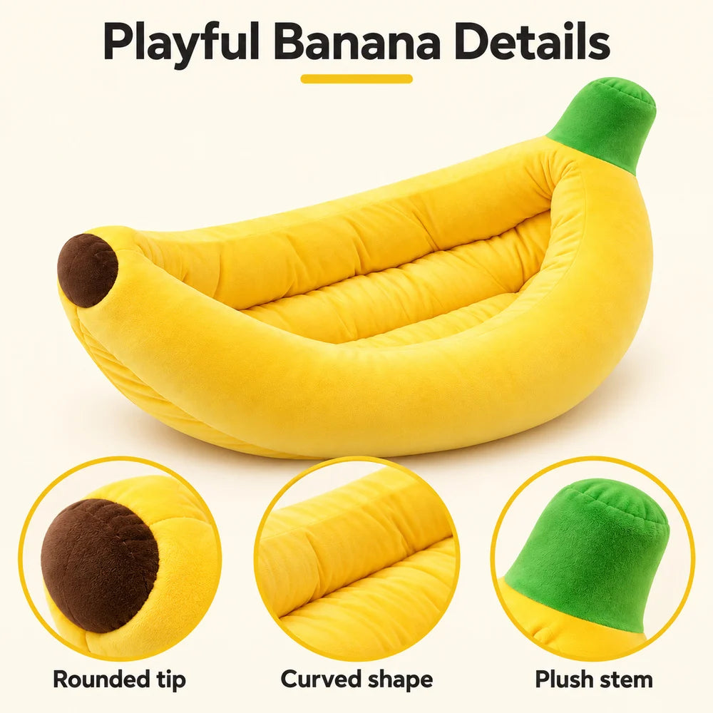 Banana Pet Bed Plush Cat Bed For Indoor Cats Kittens And Small Dogs Soft Bolster Sleeper With Raised Sides And Open Top For Cozy Lounging