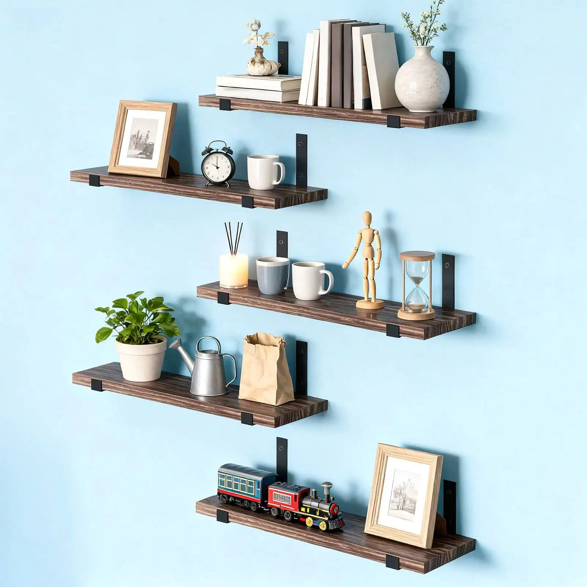 5/10Pcs Floating Shelves, 4.7 Inch Wide Wall Shelves with Invisible Brackets, Rustic Wood Storage Racks for Bedroom, Living Room, Kitchen, Bathroom