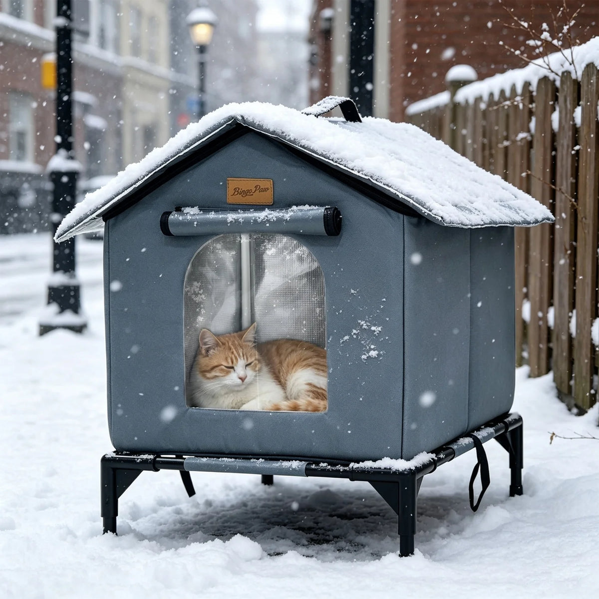 Outdoor Cat Shelter Elevated Insulated Feral Cat House Waterproof Cat Tent Pet House Oxford Fabric Aluminum Foil Coating for All Season