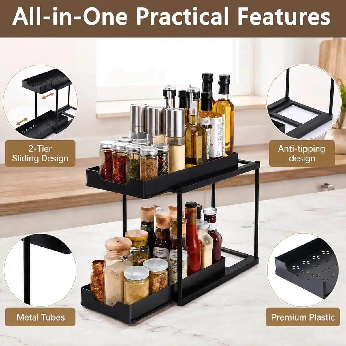 Under Sink Organizer 2 Pack/1 Pack, H-Shaped Pull Out Cabinet Storage, 2-Tier Slide Out Drawer Fits Around Pipes, Metal Rack for Kitchen Bathroom