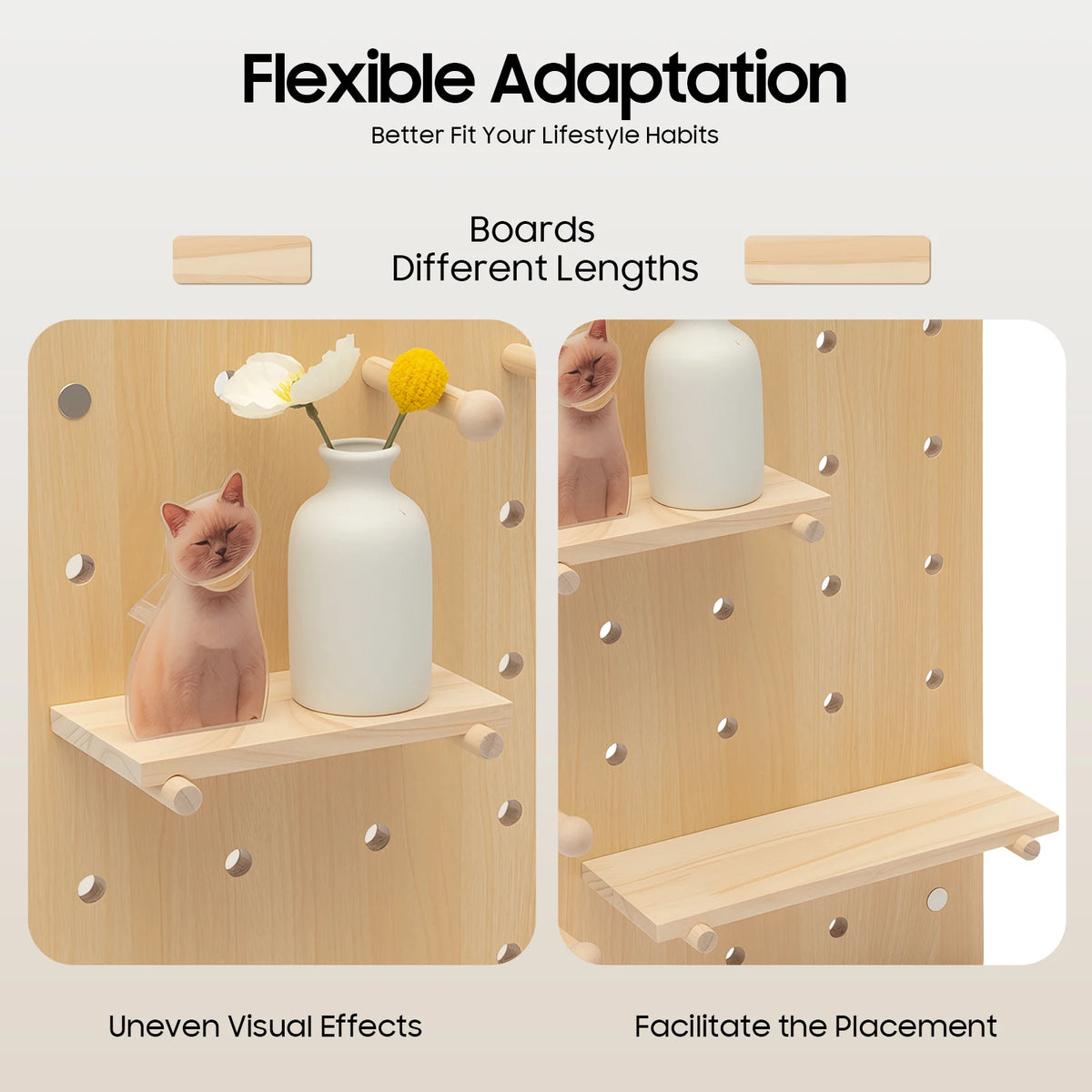 60*40cm Wooden Pegboard Set, Modular Display Pegboard Panel Kits, DIY Wood Nail Board For Home, Office, Garages
