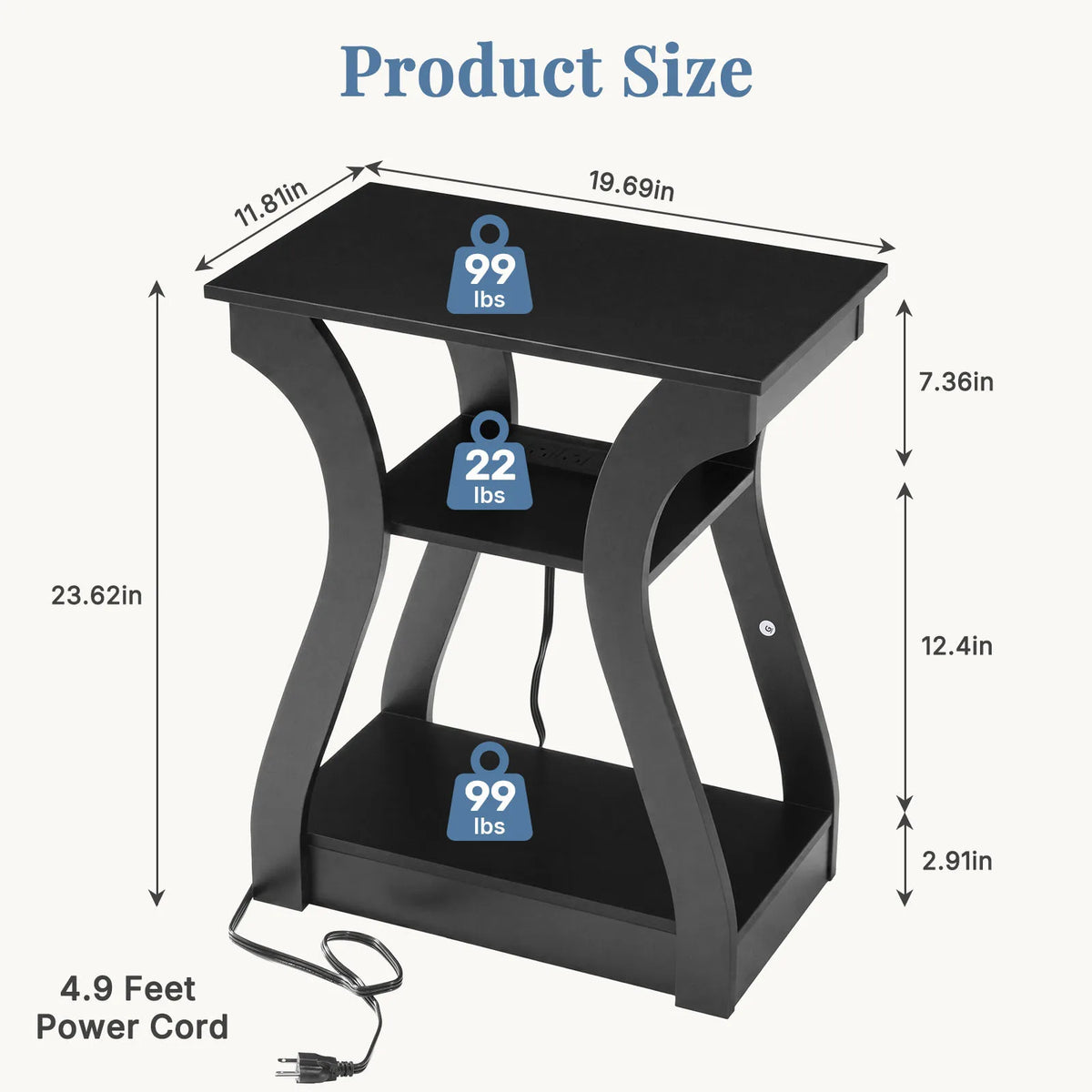 MCQ 2 Pack Living Room Cabinet with Charging Station 3-Tier Side Table Storage Display Nightstand Bedside Coffee Sofa Tea Table Cabinets For Furniture