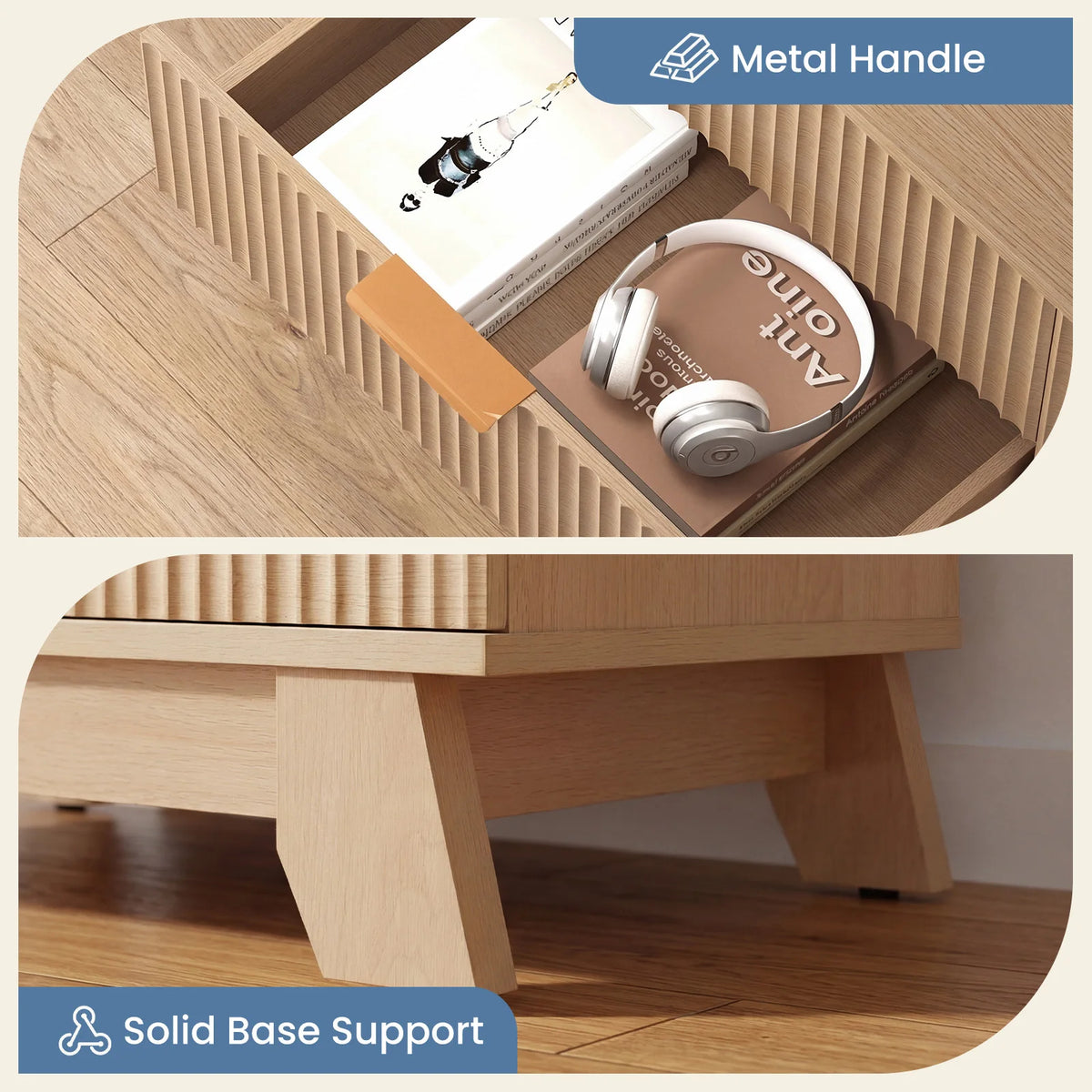 MCQ Grooved Wooden 8 Drawers Storage Cabinet 39.4" Wide Chest Beside Nightstand Dresser TV Stand Tables Various Storage Display Home Furniture