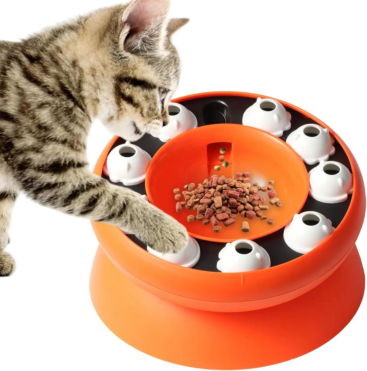 Cat Puzzle Feeder Toy, Interactive Foraging Treat Dispenser Slow Feeder Bowl for Indoor Cats Kittens, Mental Stimulation Boredom Relief Enrichment Feeding Toy, Orange