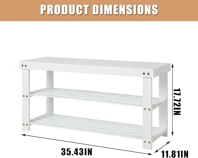 Shoe Rack Bench, 3-Tier Bamboo Shoe Storage Organizer with Seat, Heavy Duty Entryway Bench for Hallway Living Room Bedroom