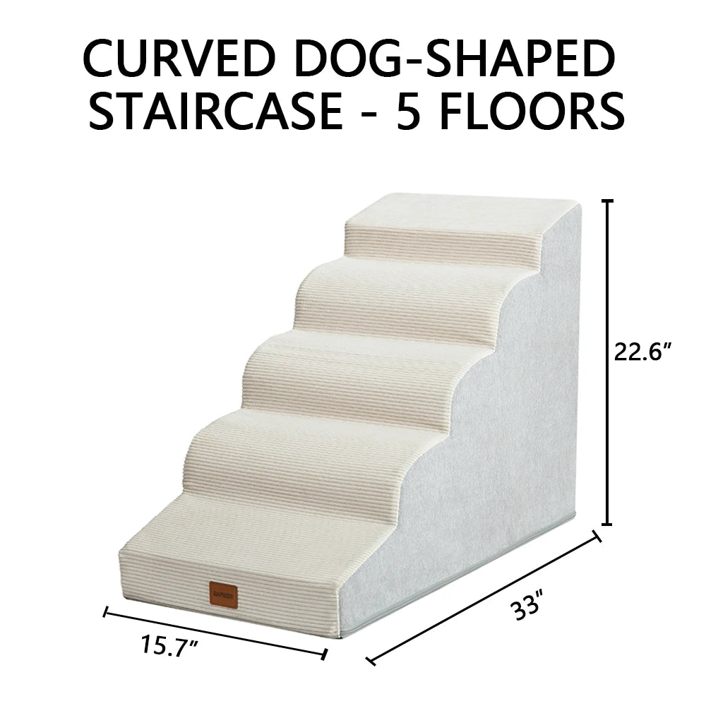 Dog Stairs for Small Dogs Cats, 3/4/5 Steps High Density Foam Pet Steps Ramp, Non-Slip Bottom Removable Washable Cover Pet Stair for Bed Sofa Couch Car, Support Up to 50Lbs for Senior Injured Short Leg Pets