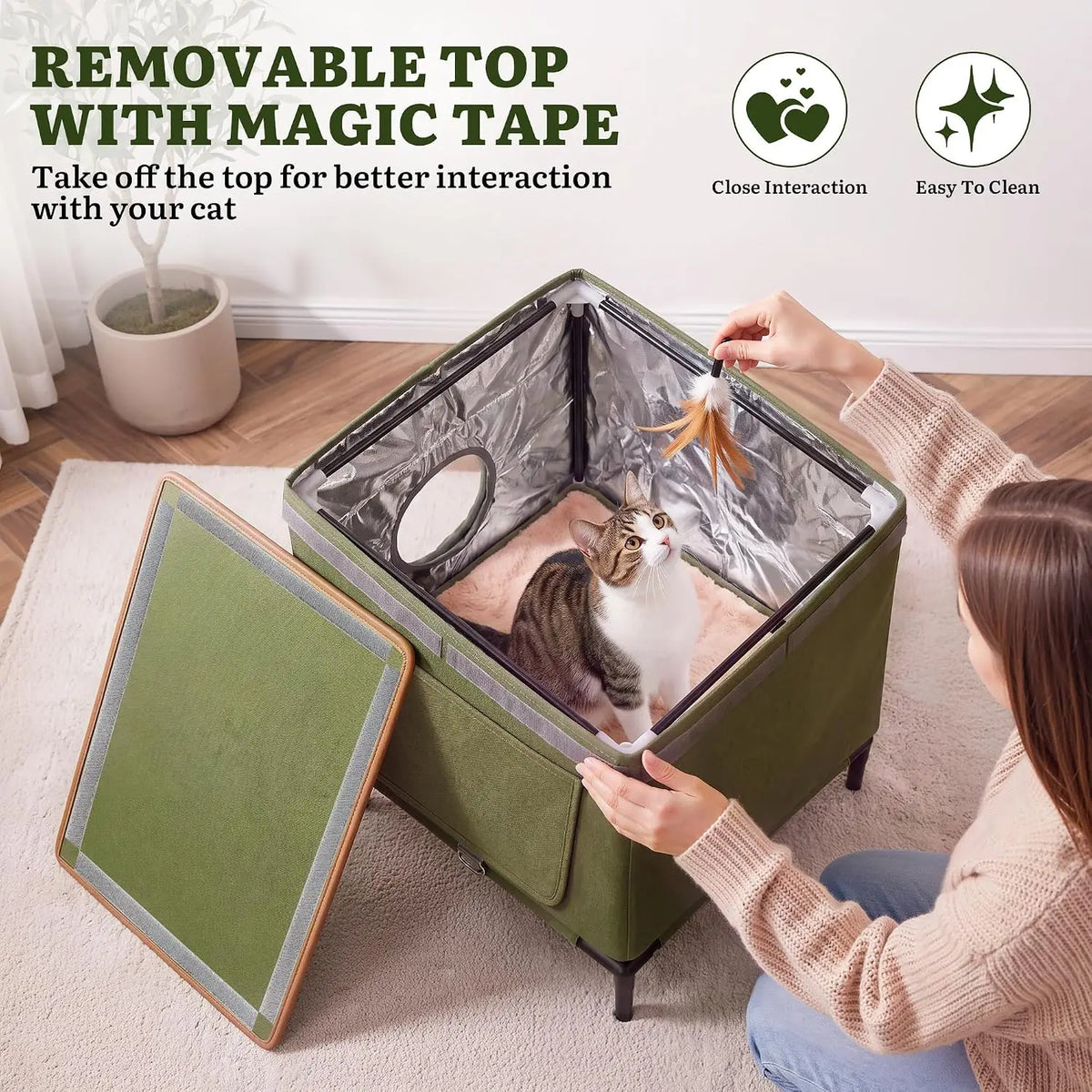 YITAHOME Heated Outdoor Cat House with Heating Pad for Winter, Green