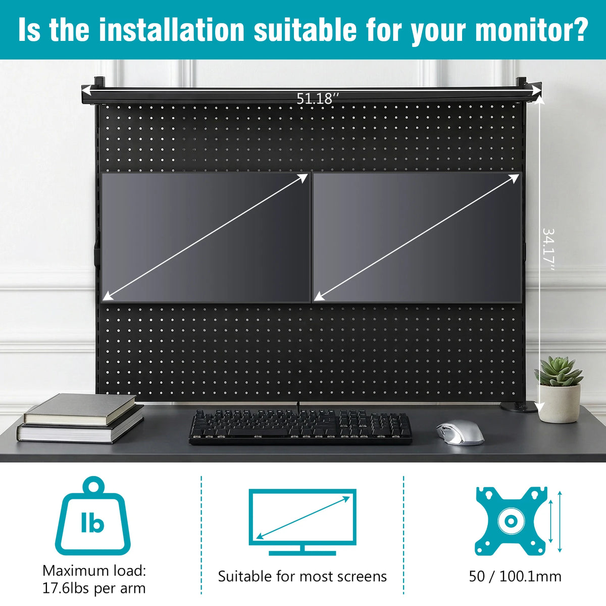Metal Desktop Organizer with Monitor Stands Computer Accessories Metal Pegboard 51 X 34 Inch for Office Supplies Dorm Home Decor