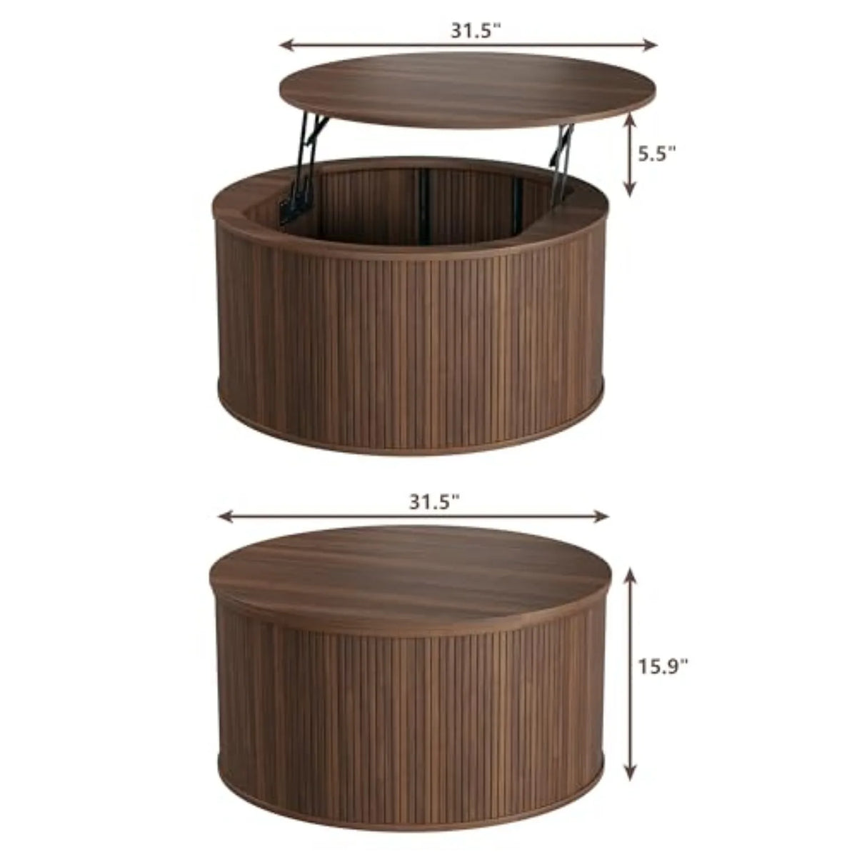 Coffee Table with Storage, 37.4" Lift Top Table for Living Room, Mid Century Modern Coffee Table with Sliding Fluted Doors