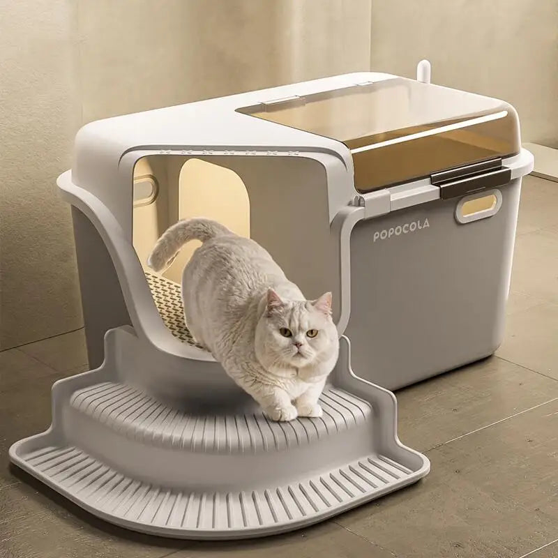 Large Cat Litter Boxes Corridor Style Design Enclosed Litter Tray Odor Splash-Proof Kitten Toilet Convenient Lid Pet Clean