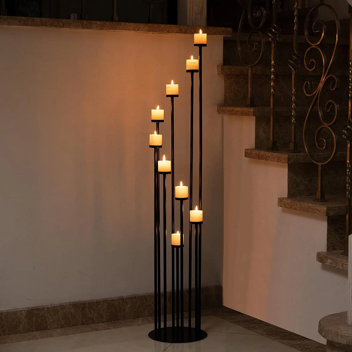 Nine Arm Pillar Candle Holder Candelabra For Wedding Table Decor