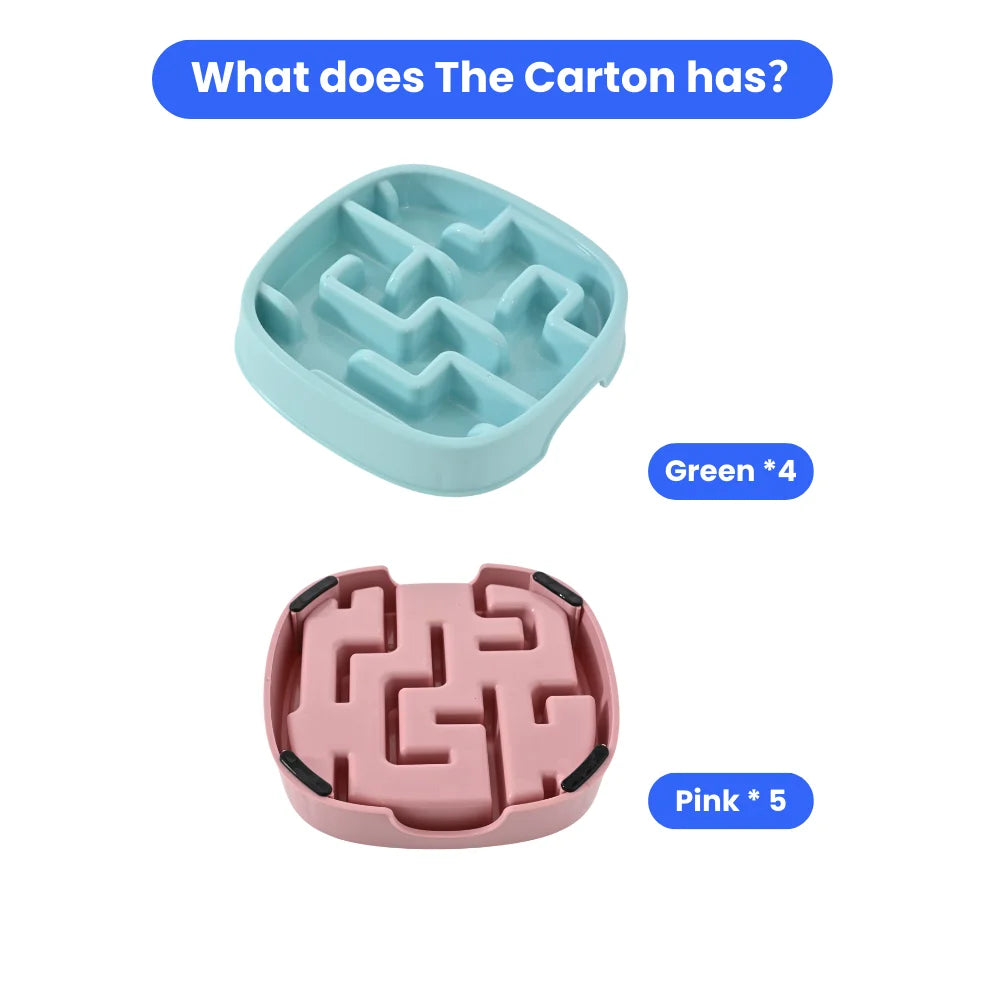 9PCS/Carton Slow Feeder Dog Bowls Maze Puzzle Anti-Gulping Pet Food Bowls Non-Slip Durable Feeding Dish for Dogs 2 Colors Mixed