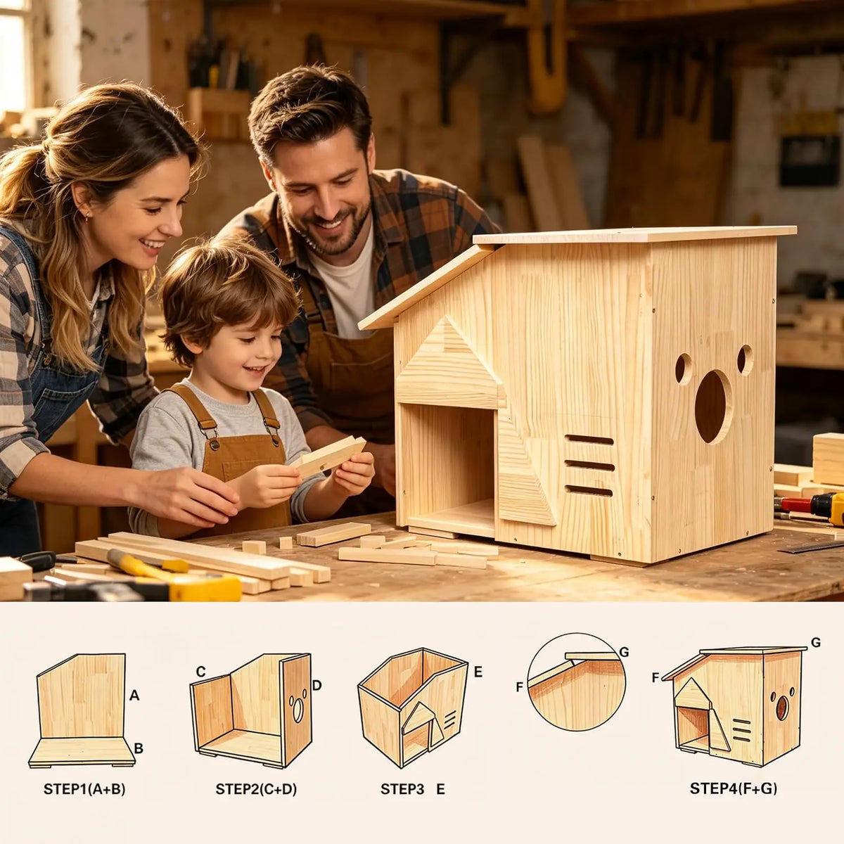 Small Indoor Dog House - Handcrafted Wooden Pet Shelter for Puppy, Natural Solid Wood Cozy Habitat, Easy Assembly Home Decor