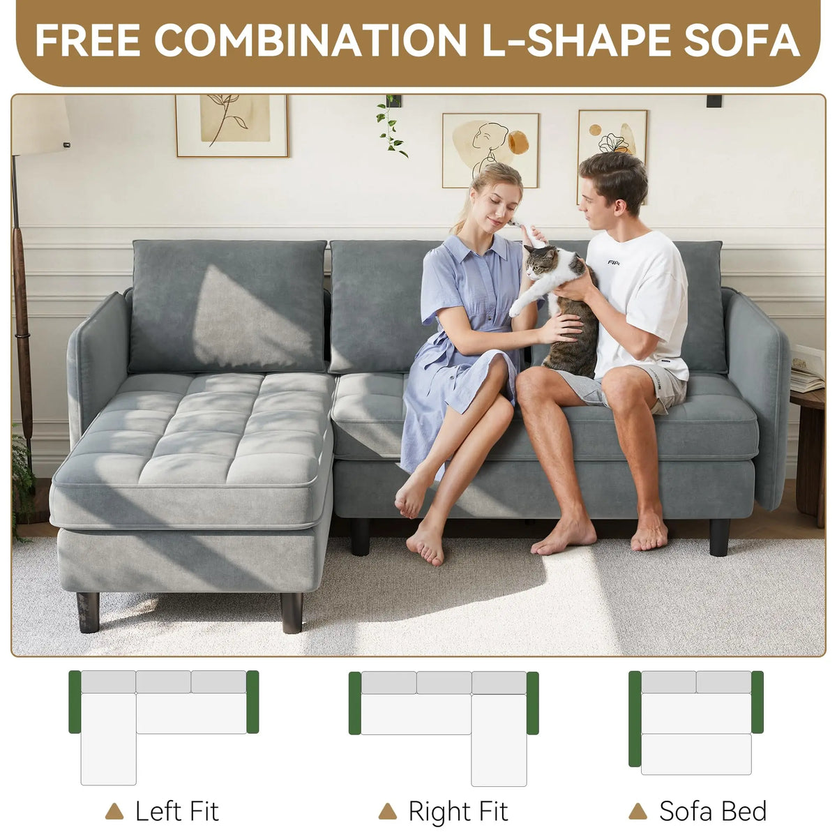 75.59 Inch Reversible L Shaped Sectional Sofa With Storage Ottoman, Chenille Couch For Small Spaces, Apartment Living Room Furniture Modern