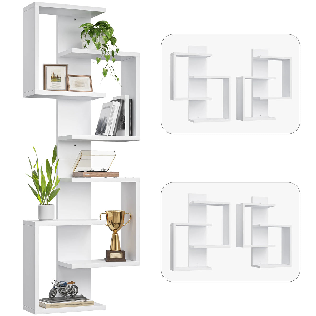 Floating Shelves with Unique Design, Modern Wall Mounted Display Rack with Hidden Brackets, Decorative Storage Shelf for Bedroom, Living Room, Kitchen, Bathroom