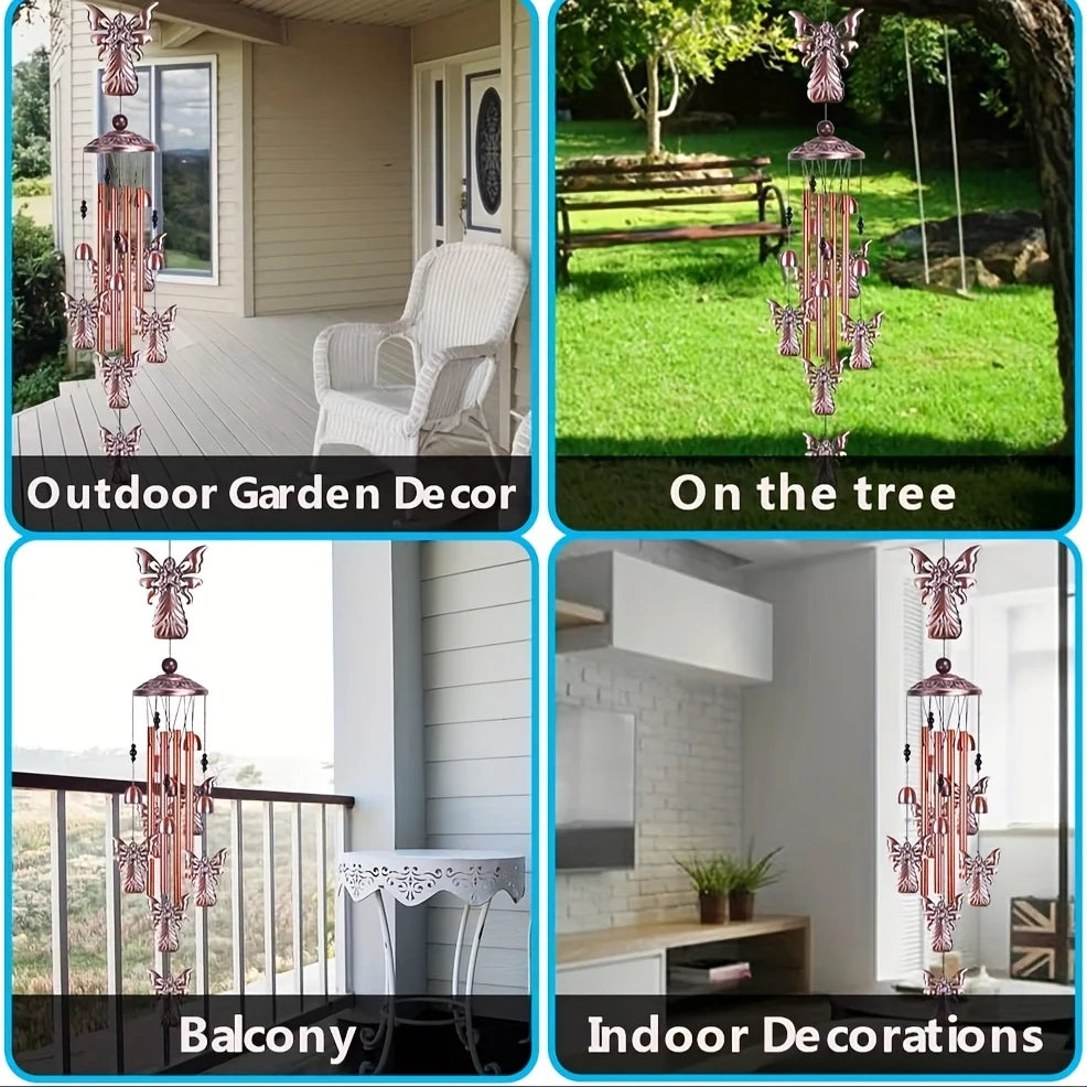 36" Garden Angel Wind Chimes Outdoor Indoor Decor -with 4 Aluminum Tubes 6 Bells 7 Angels Mobile Romantic Wind Catcher Angel Windchimes For Home, Xmas Mom Gifts, Balcony, Festival, Garden Decoration