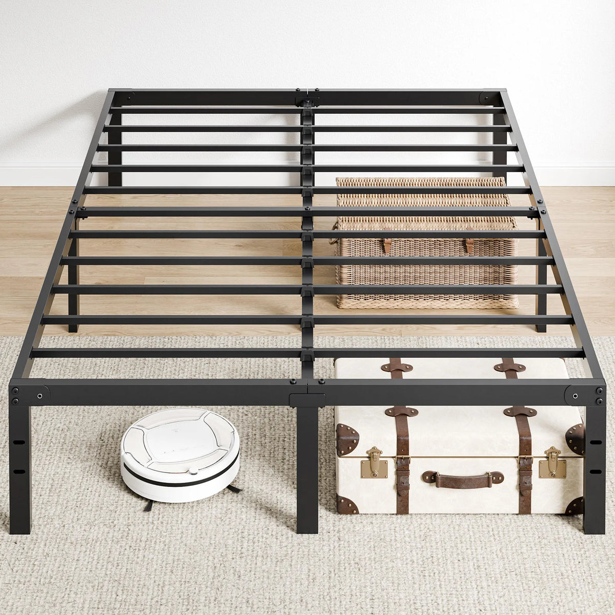 MCQ 14 Inch Metal Platform Bed Frame All Size Platform with Storage Sturdy Steel Slat Support Bedroom Bed Heavy Capacity For Home