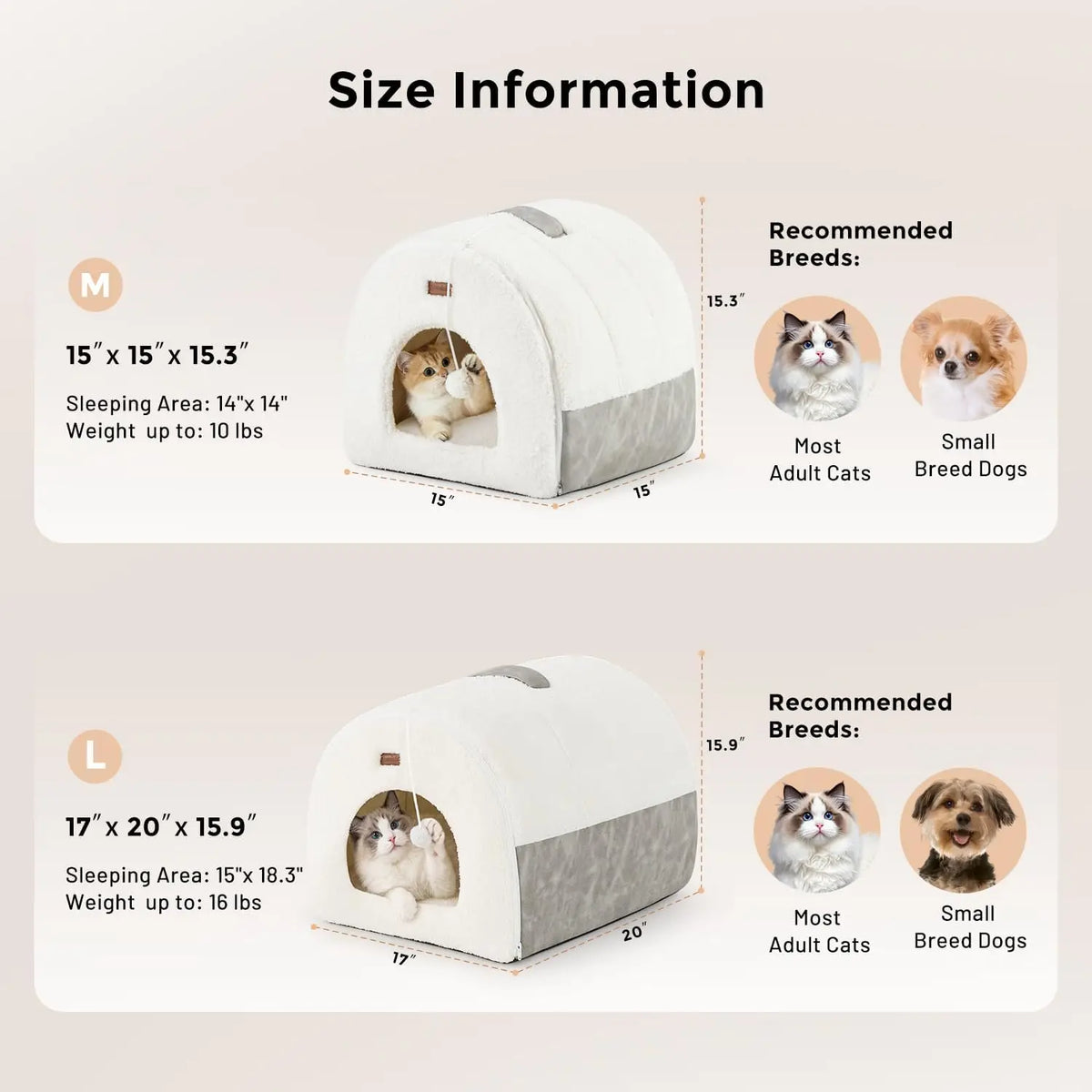 ZOMISIA 2in1 Cat Bed Cave for Indoor Cats Enclosed Bed with Washable Pillow