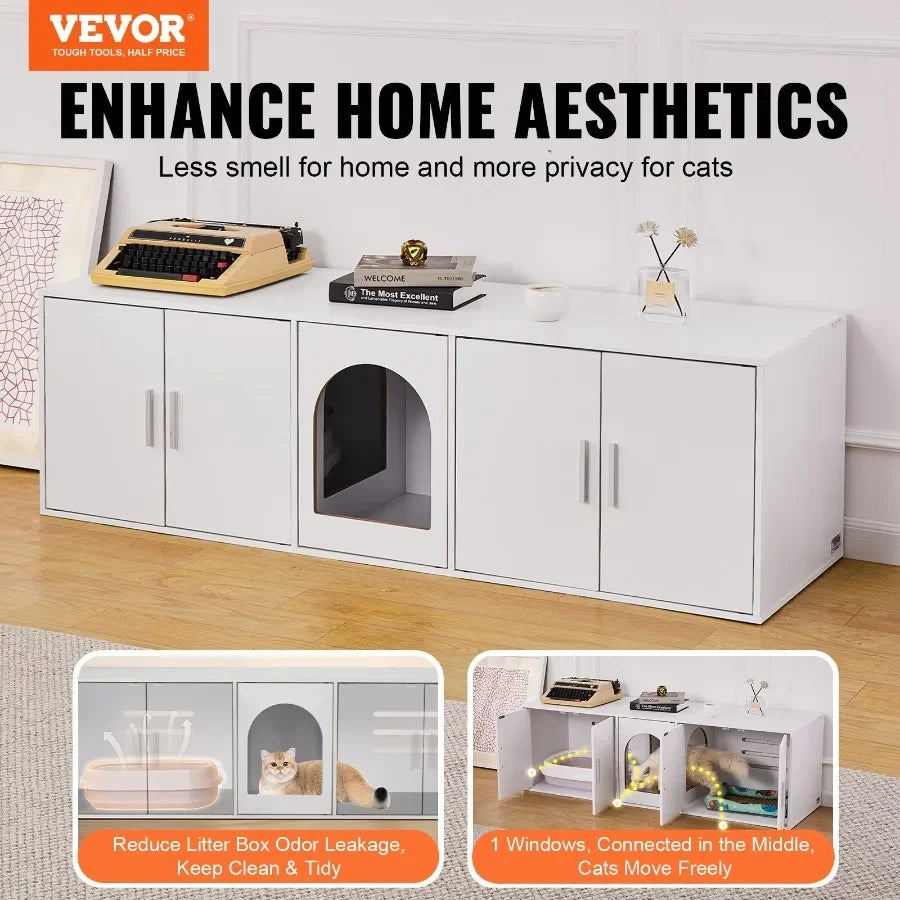 VEVOR Cat Litter Box Enclosure Wooden Litter Box Furniture Hidden White