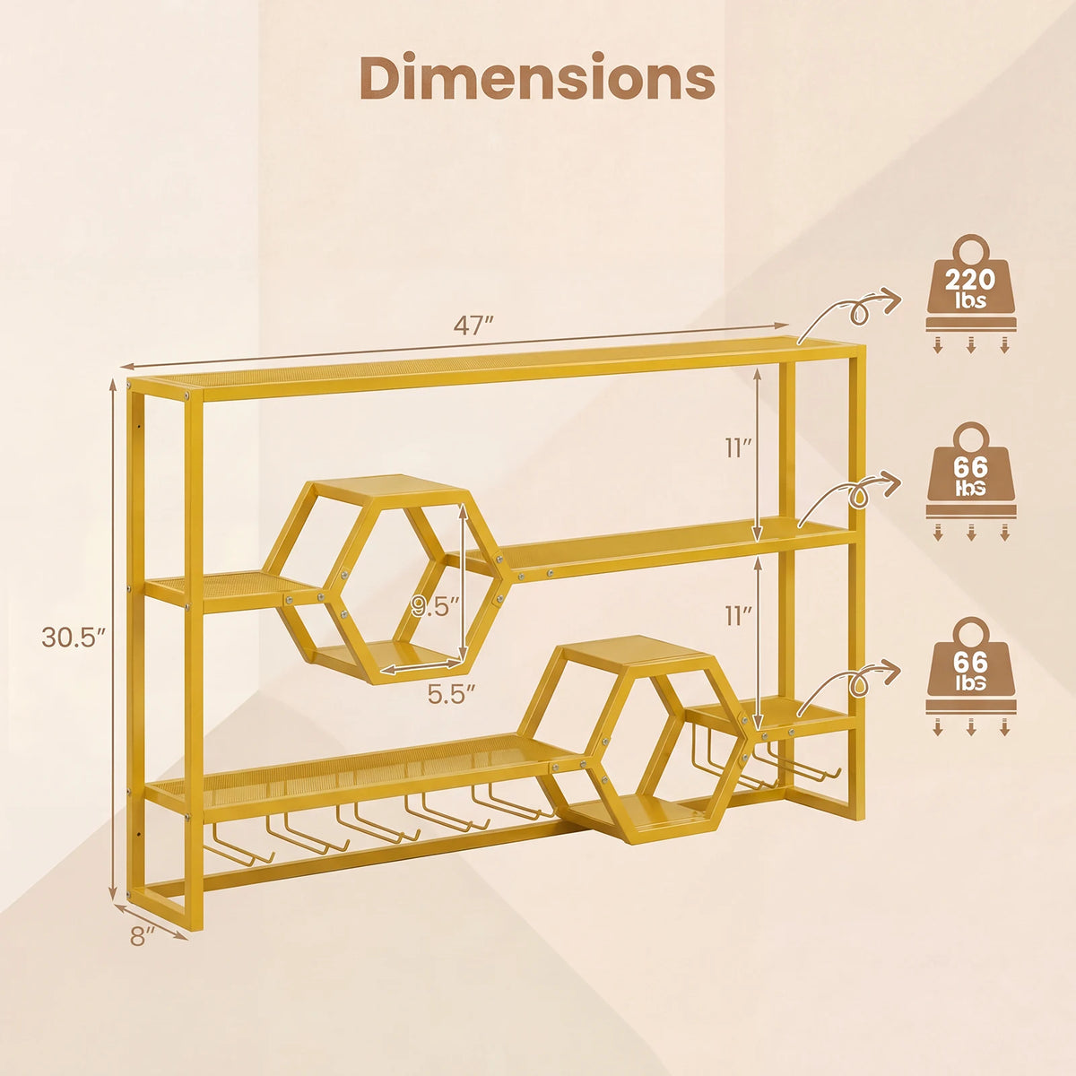 HOMASIS Wall Mounted Wine Rack With Glass Holder Bar Shelf