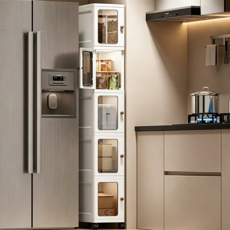 Ultra Slim Stackable Plastic Storage Cabinet With Transparent Door