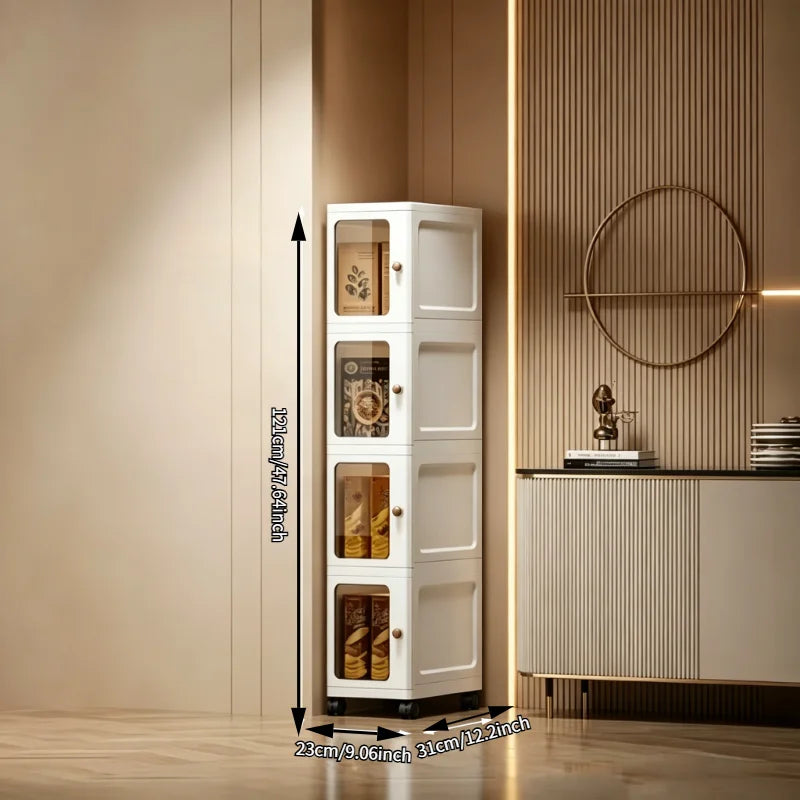 Ultra Slim Stackable Plastic Storage Cabinet With Transparent Door