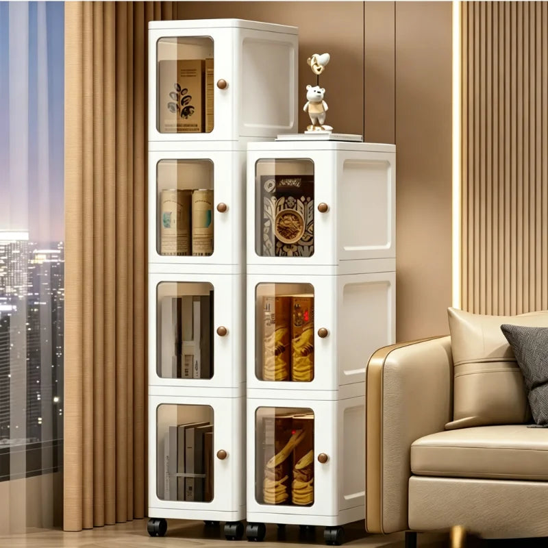 Ultra Slim Stackable Plastic Storage Cabinet With Transparent Door