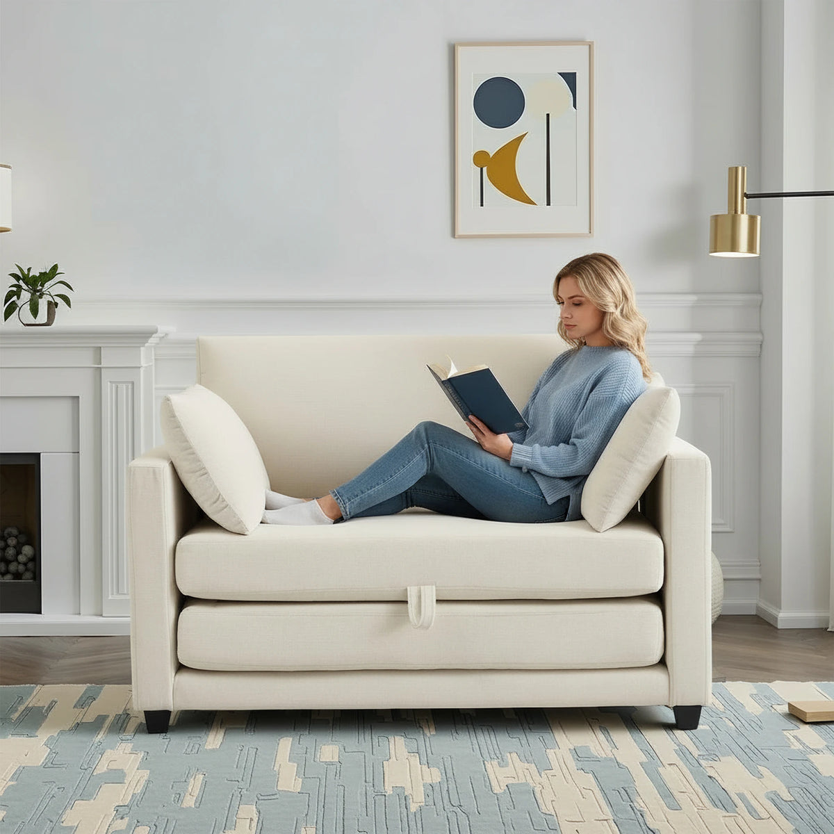 GAOHAPY Modern 2 In 1 Convertible Loveseat Sleeper Sofa Bed