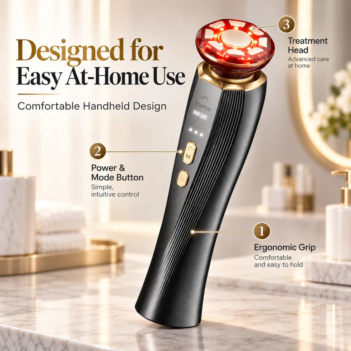 Red Light Therapy Facial and Neck Massager for Skin Firming and Radiance
